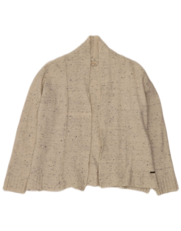 BARBOUR Femme Cardigan Ouvert Pull UK 10 Petite Laine Mouchetée Blanc Cassé
