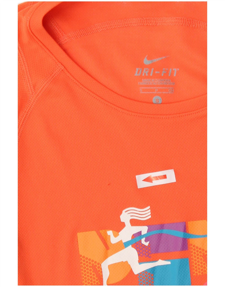 Nike Womens Dri Fit Graphic T-Shirt Top UK 10 Petit Orange Polyester