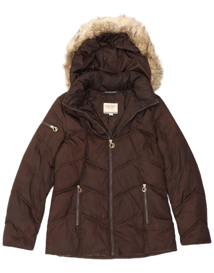 Nautica Veste matelassée à capuche pour femme UK 14 Marron moyen Polyester
