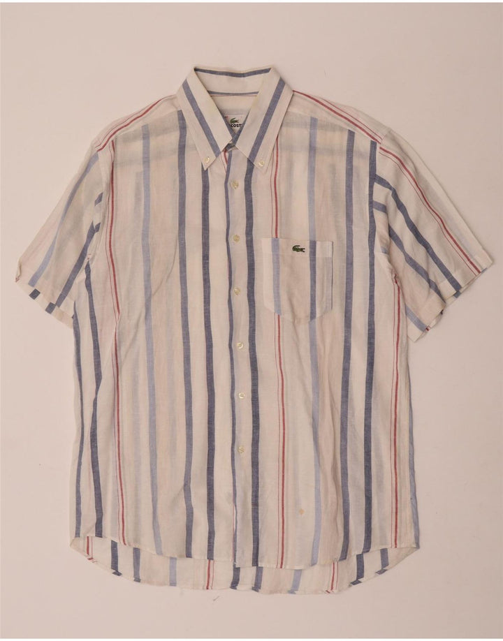 Lacoste Chemise à manches courtes pour homme Taille 42 Grand lin rayé blanc