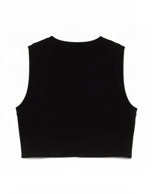Zara Femmes Crop Débardeur UK 12 Moyen Noir Viscose