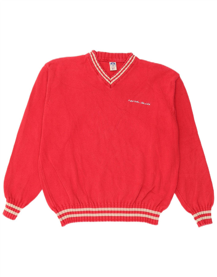 NORTH SAILS Pull surdimensionné à col en V pour femme UK 10 Petit coton rouge