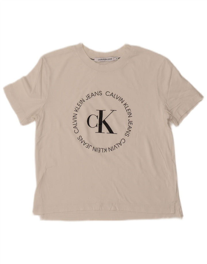 CALVIN KLEIN JEANS T-shirt graphique pour femme UK 10 Small Blanc