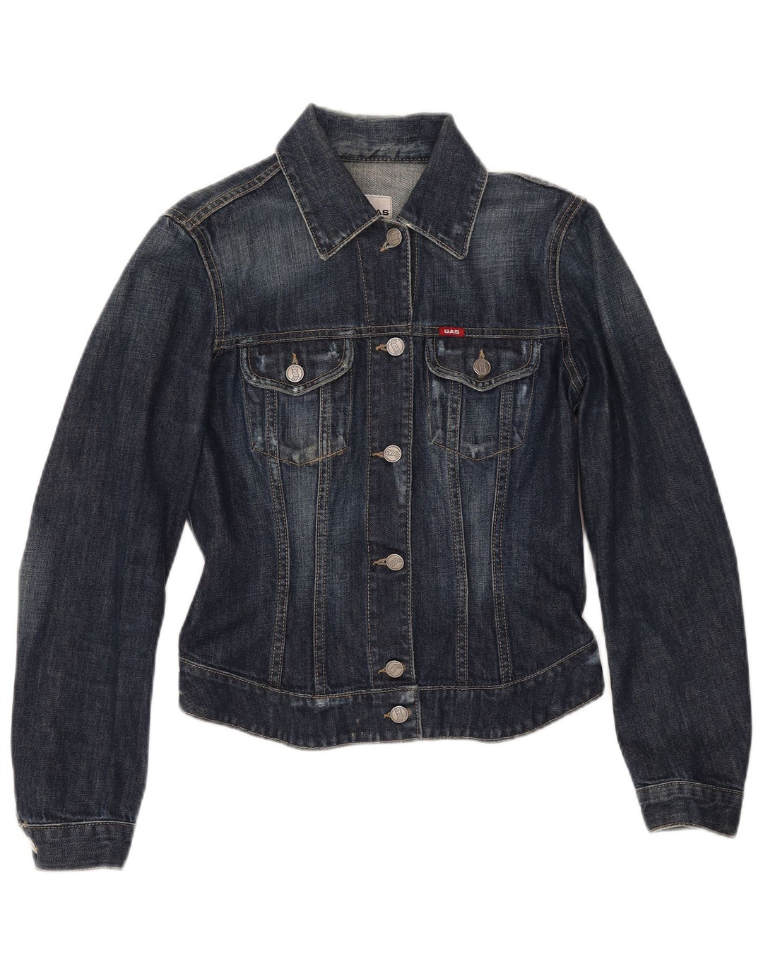 GAS Veste en jean courte pour femme UK 10 Petit coton bleu