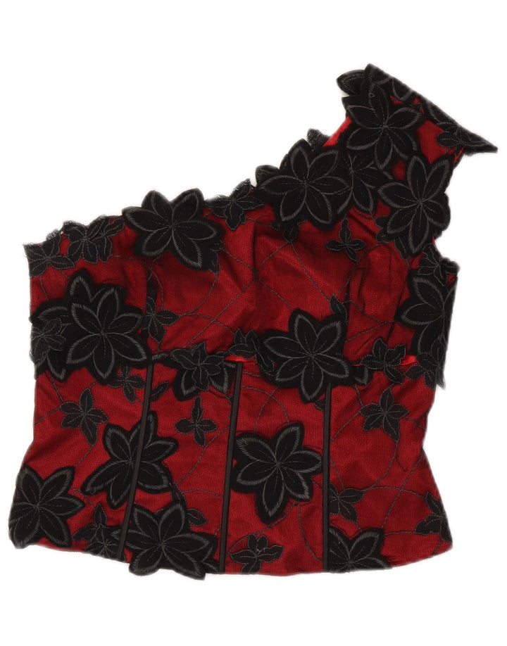 Arruba Haut court à une épaule pour femme UK 8 Petit polyester floral rouge