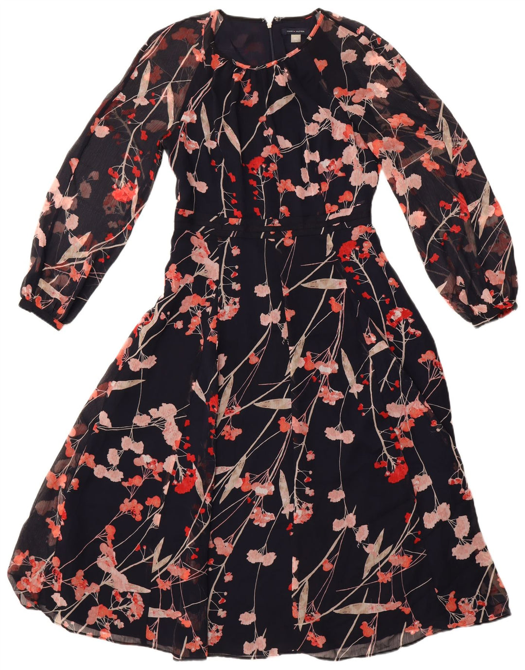 TOMMY HILFIGER Robe longue à manches longues pour femme US 8 Bleu marine moyen floral