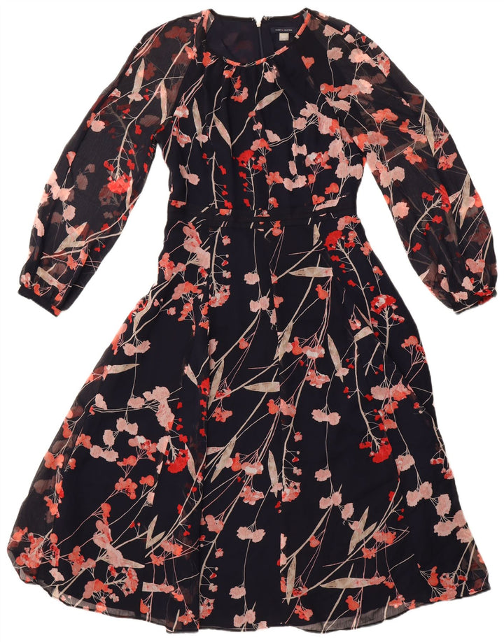 TOMMY HILFIGER Robe longue à manches longues pour femme US 8 Bleu marine moyen floral