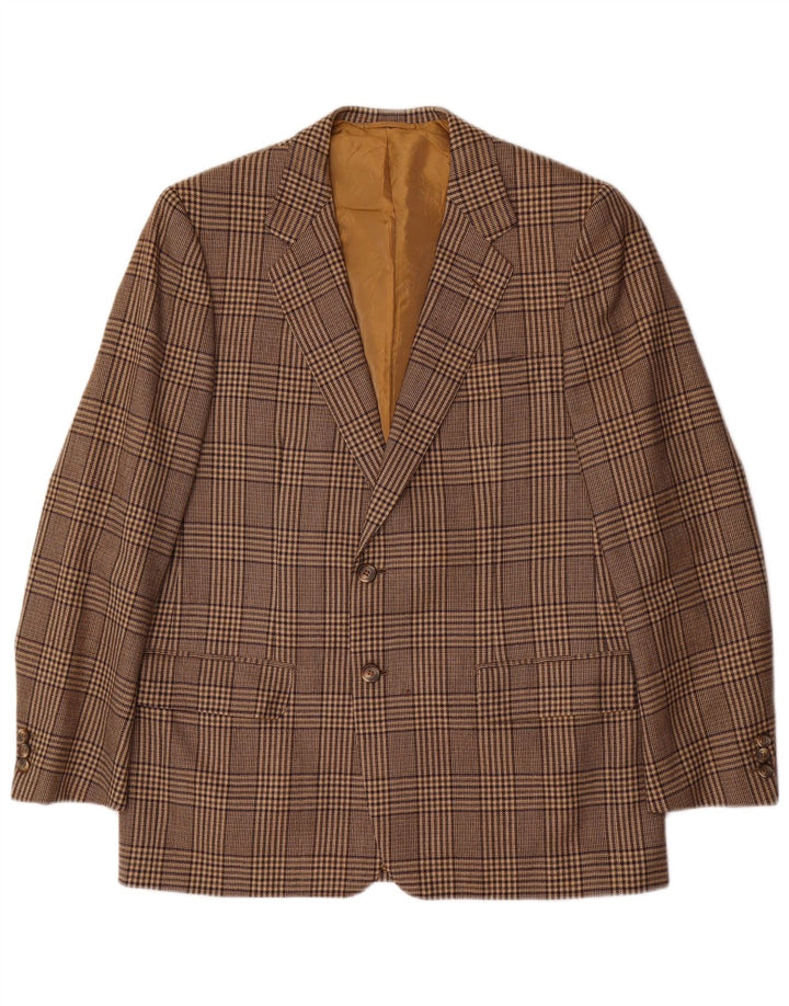 vintage Homme 2 Bouton Blazer Veste UK 42 XL Marron Check Laine