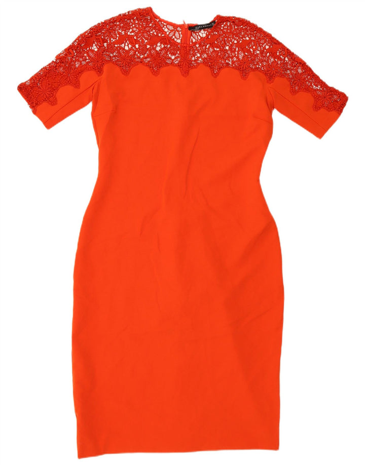 Zara Robe fourreau en dentelle pour femme UK 44 Large Rouge Polyester