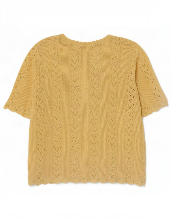 vintage Femmes Oversize Knit Blouse Top UK 14 Jaune Moyen