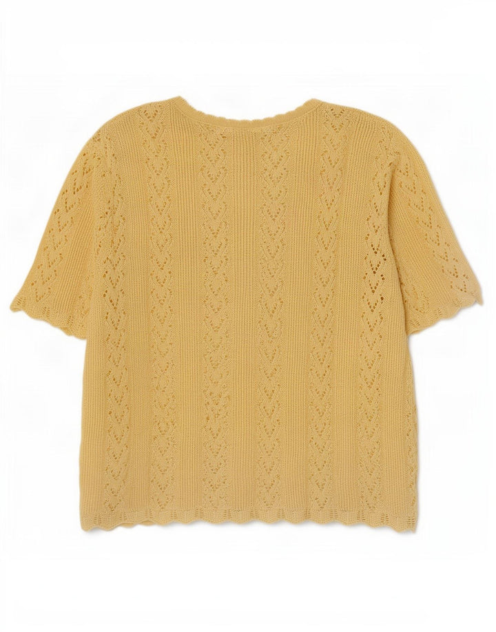 vintage Femmes Oversize Knit Blouse Top UK 14 Jaune Moyen