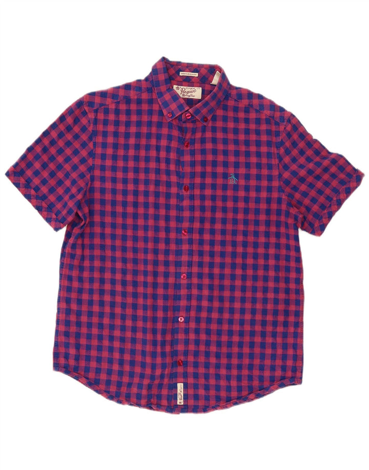 Penguin Chemise à manches courtes pour homme Grand vichy rose