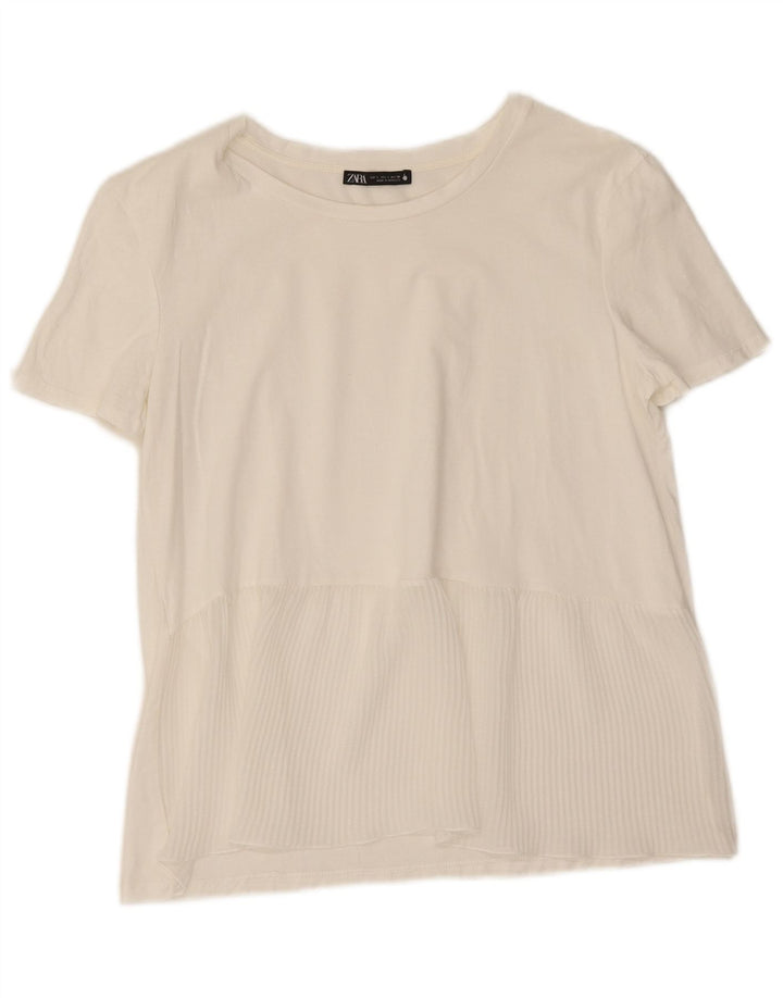 Zara T-Shirt Femme Top UK 10 Petit Blanc