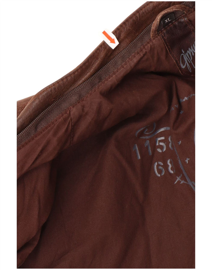 GIPSY Veste en Cuir Slim Homme UK 42 XL Cuir Marron