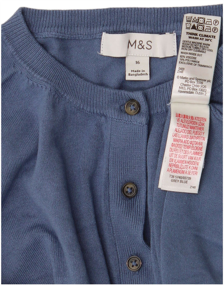 Marks & Spencer Pull cardigan court pour femme UK 16 Large Bleu Viscose