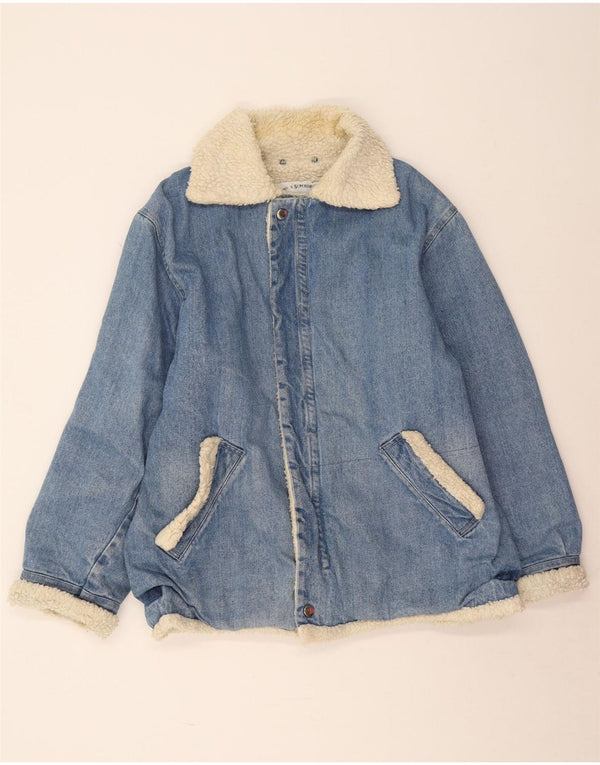 vintage Mens Denim Sherpa Veste UK 38 Bleu Moyen