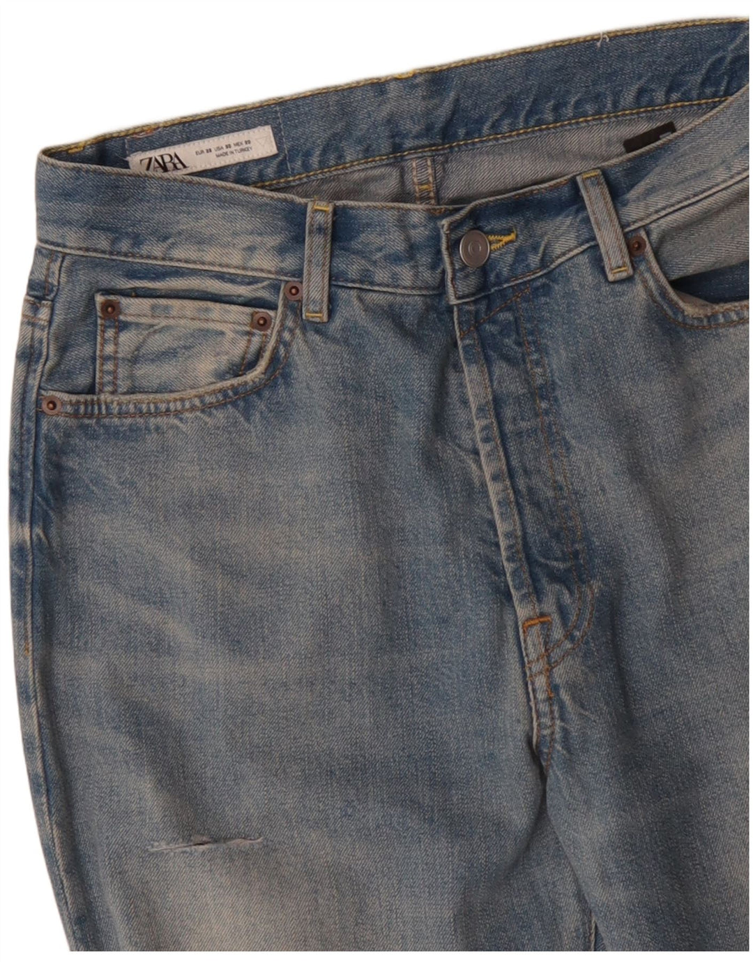 ZARA Jean droit vieilli pour homme EU 38 Small W30 L33 Bleu