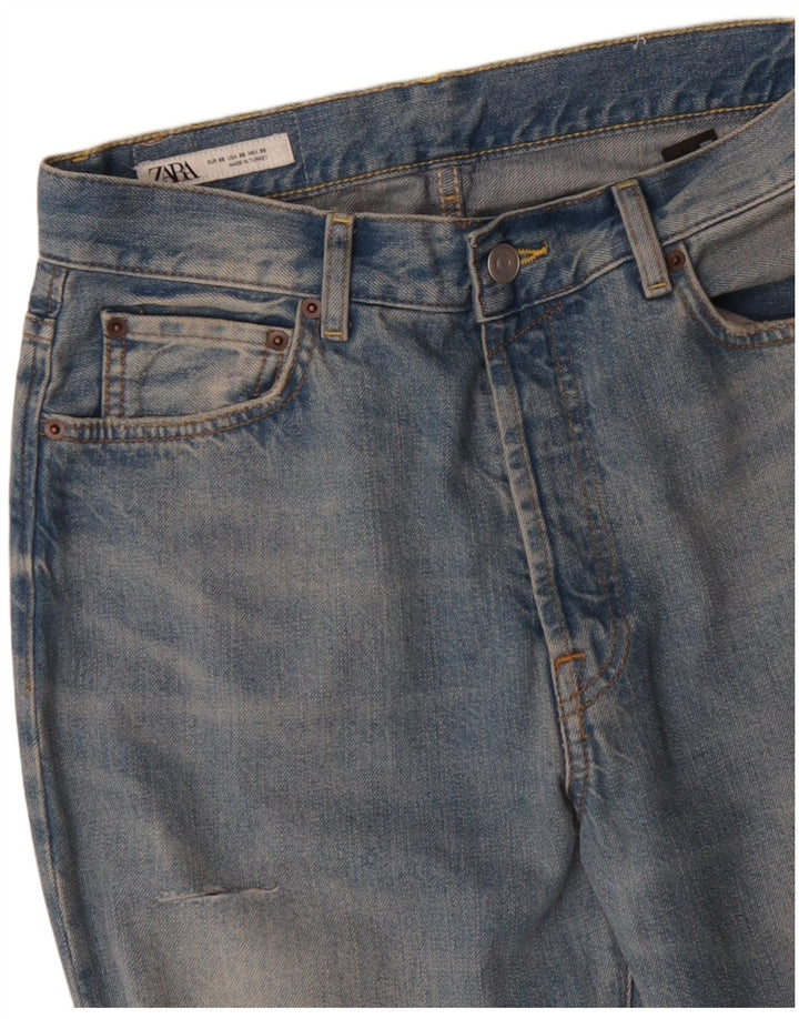 ZARA Jean droit vieilli pour homme EU 38 Small W30 L33 Bleu
