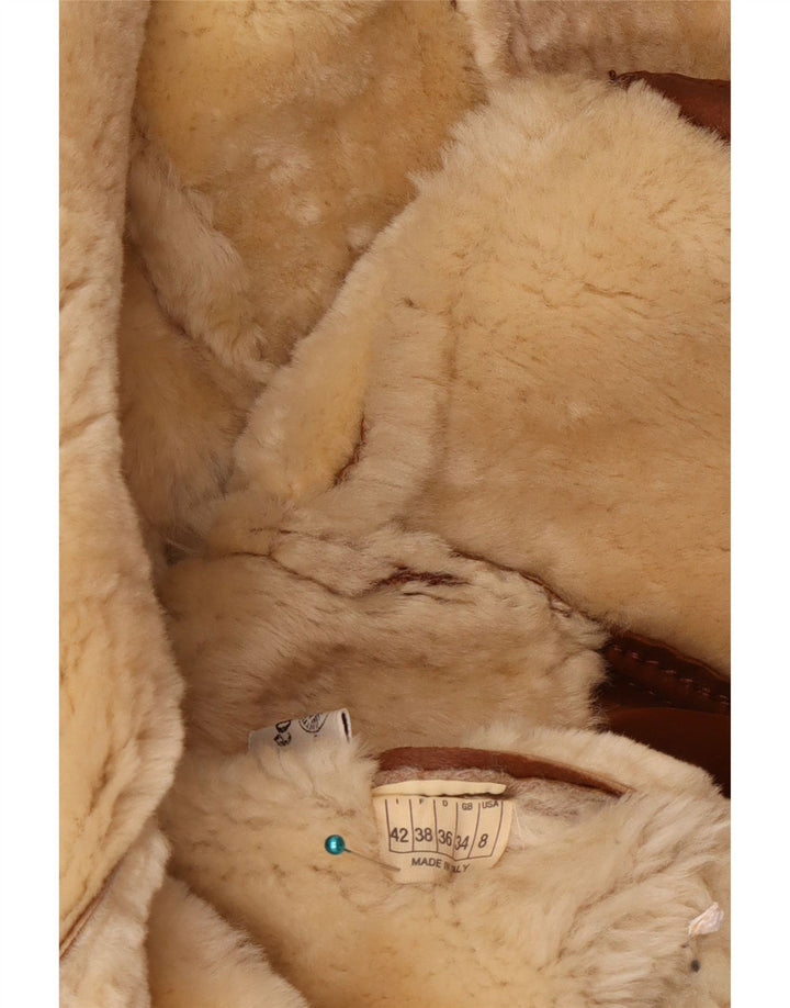 veste en peau de mouton surdimensionnée femme vintage US 8 Cuir brun moyen