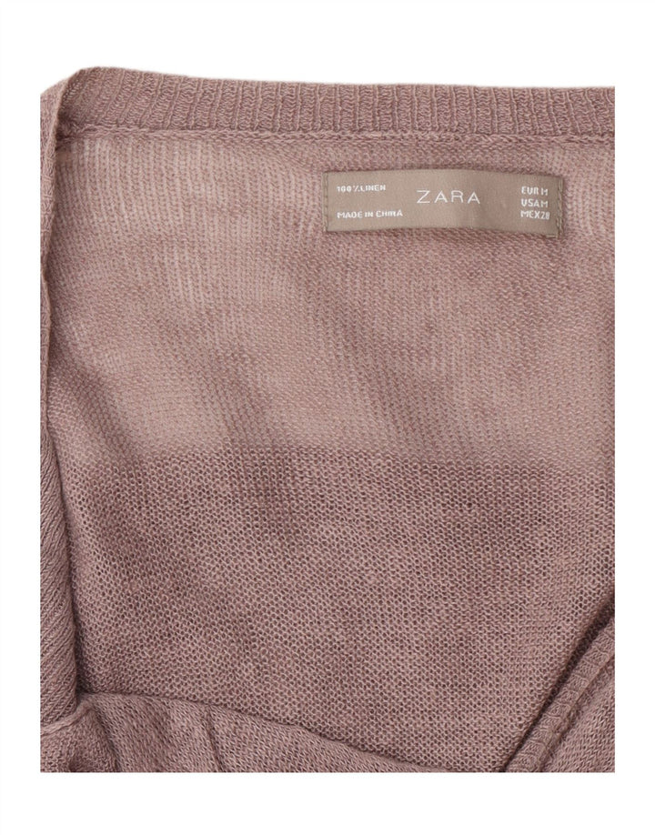 Zara Womens Crop Cardigan Sweater UK 12 Lin Marron Moyen