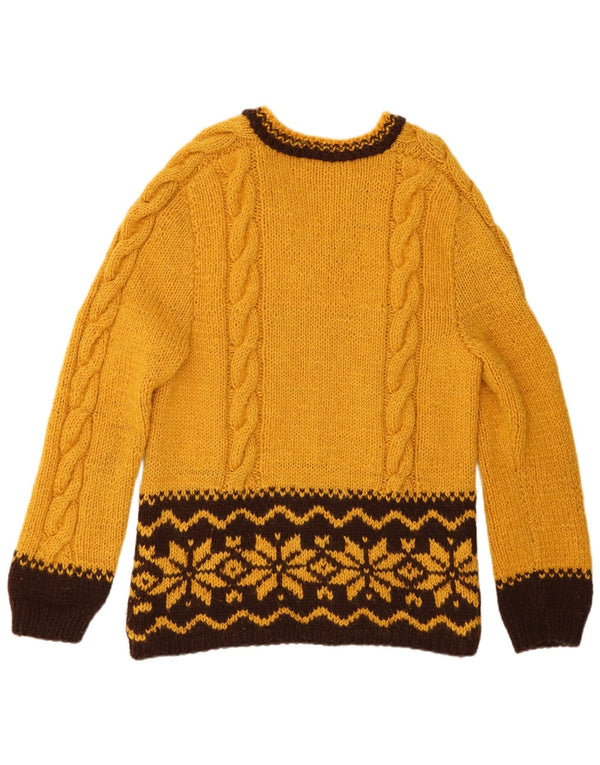 vintage Femme V-Col Jumper Pull UK 14 Moyen Jaune Fair Isle
