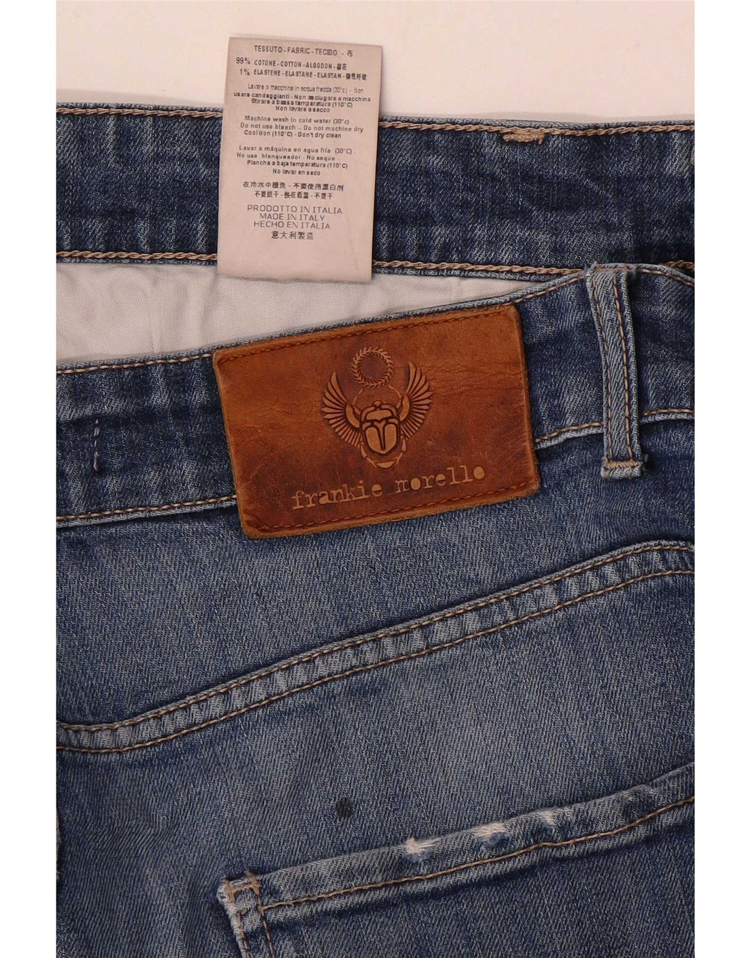 Frankie Morello Jean slim vieilli pour homme W34 L29 en coton bleu