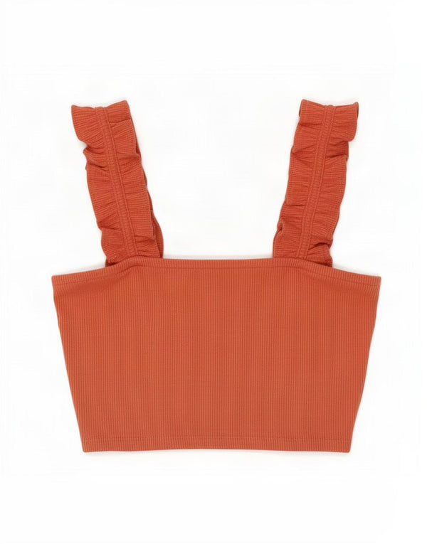 Zara Femme Crop Top UK 8 Petit Orange Polyester