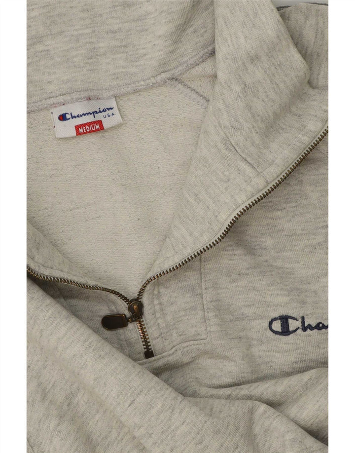 Champion Sweat-Shirt Graphique à Col Zippé Homme Gris Moyen Colorblock