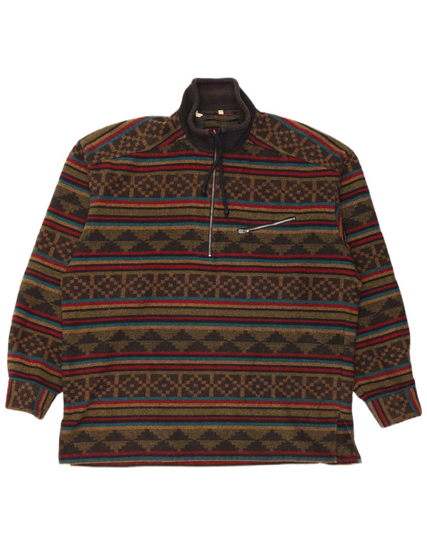 vintage Mens Zip Neck Jumper Pull XL Multicolore Fair Isle