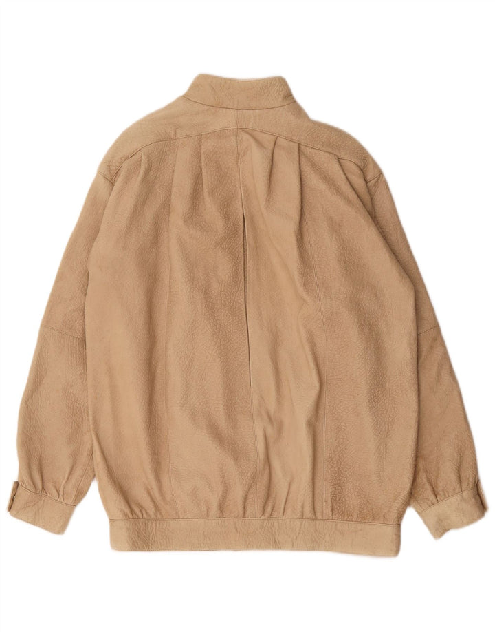 Veste en cuir surdimensionnée femme vintage EU 36 Petit imprimé animal beige