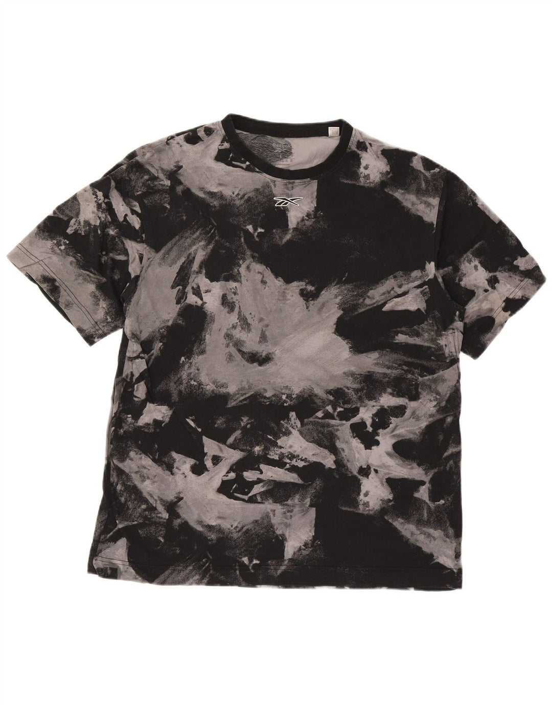 Reebok Homme Abstract Pattern T-Shirt Top Large Noir Coton