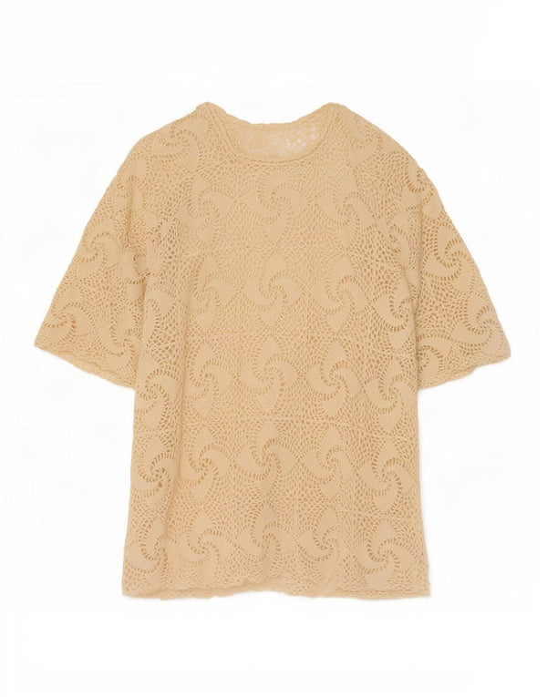vintage Femmes Crochet Blouse Top UK 16 Grand Beige