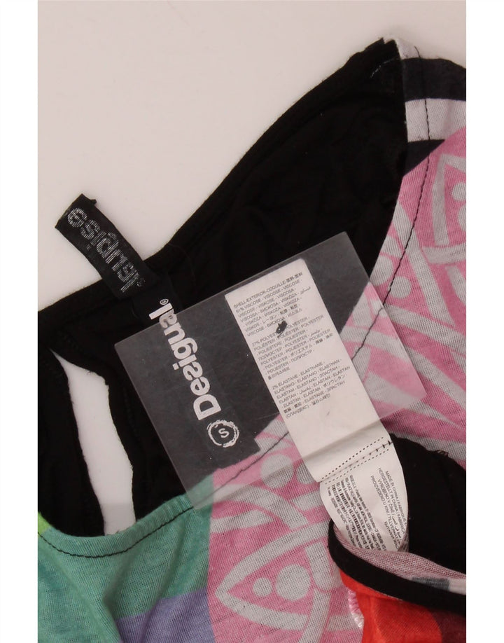 Desigual T-shirt graphique surdimensionné pour femme UK 10 Small Noir Viscose