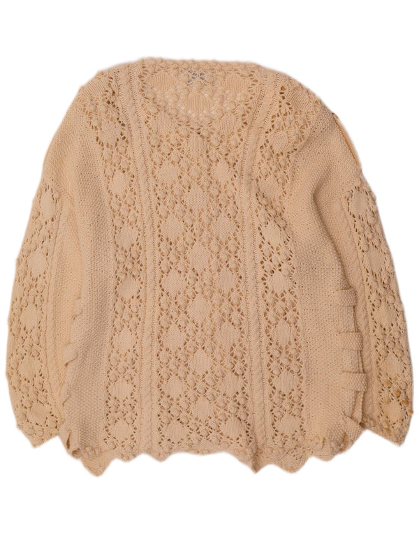 Golden Spiderweb Cardigan pour femme UK 18 XL en coton blanc cassé