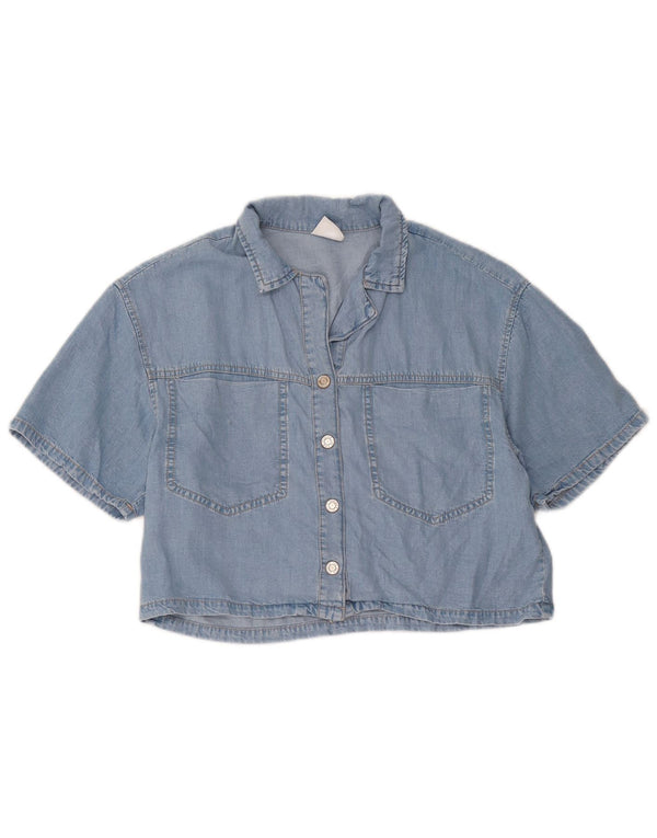 Zara Chemise en jean courte à manches courtes pour filles 13-14 ans Bleu Lyocell