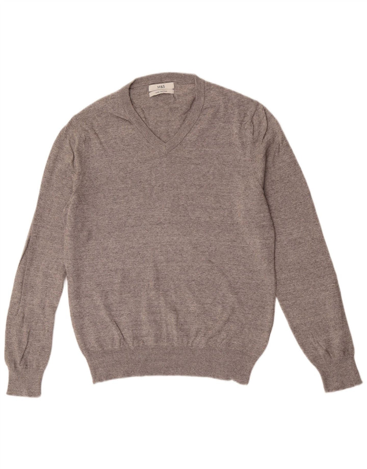 Marks & Spencer Pull col V pour homme en coton gris Taille L