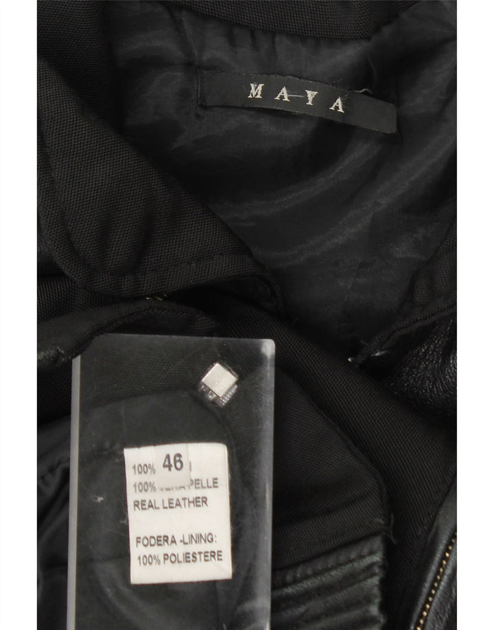 Veste Bomber Femme Vintage IT 46 Grand Cuir Noir