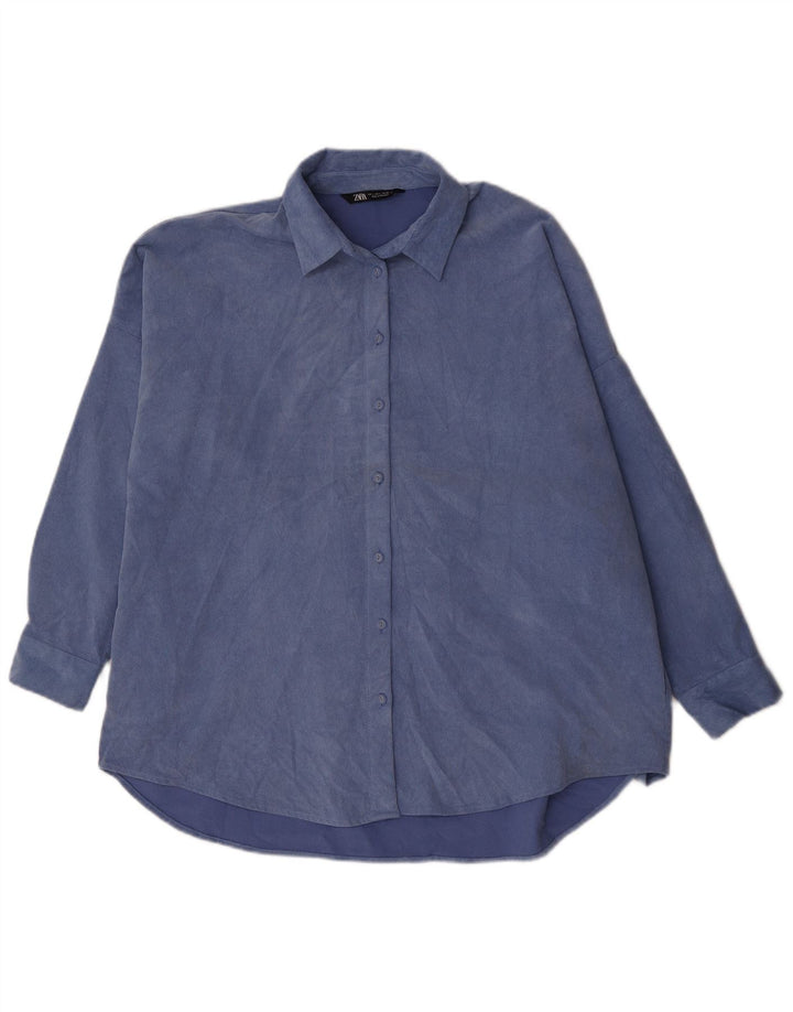 Zara Chemise surdimensionnée en velours côtelé pour femme UK 16 Large Bleu Polyester