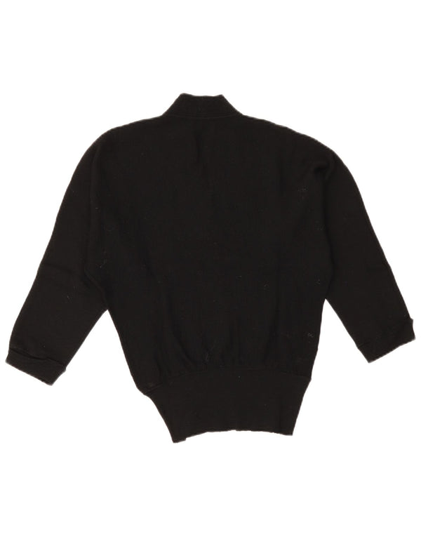 Reine Wolle Pull à manches 3/4 et col en V pour femme UK 10 Small Noir