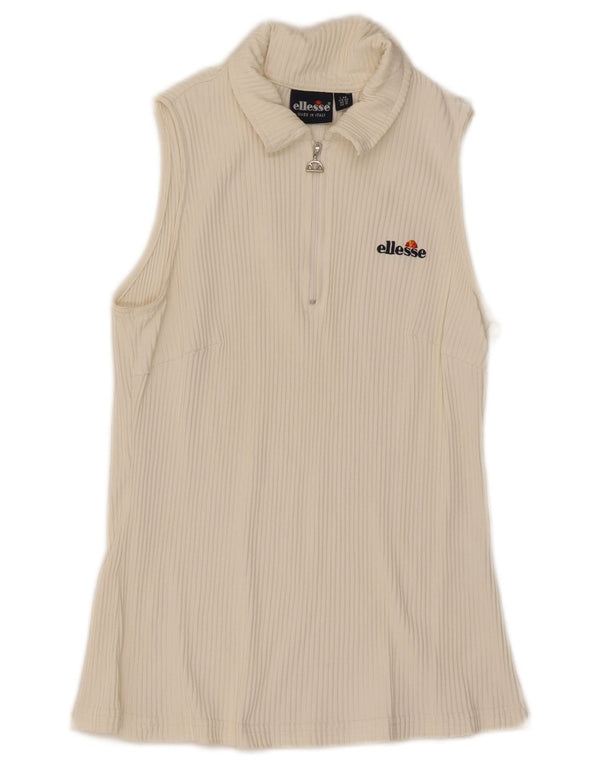Ellesse Polo sans manches pour femme UK 16 Large Blanc Polyamide
