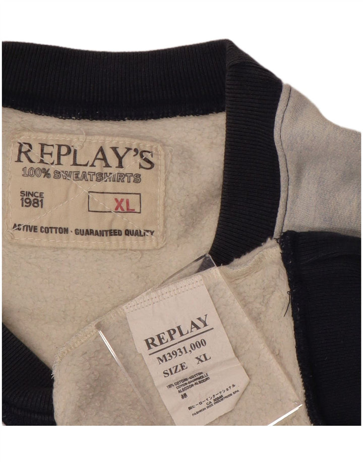 REPLAY Sweat-Shirt Graphique Homme XL Bleu Colorblock Coton