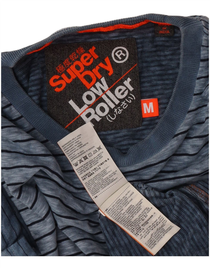 Superdry Homme T-Shirt Top Bleu Moyen Rayé Coton