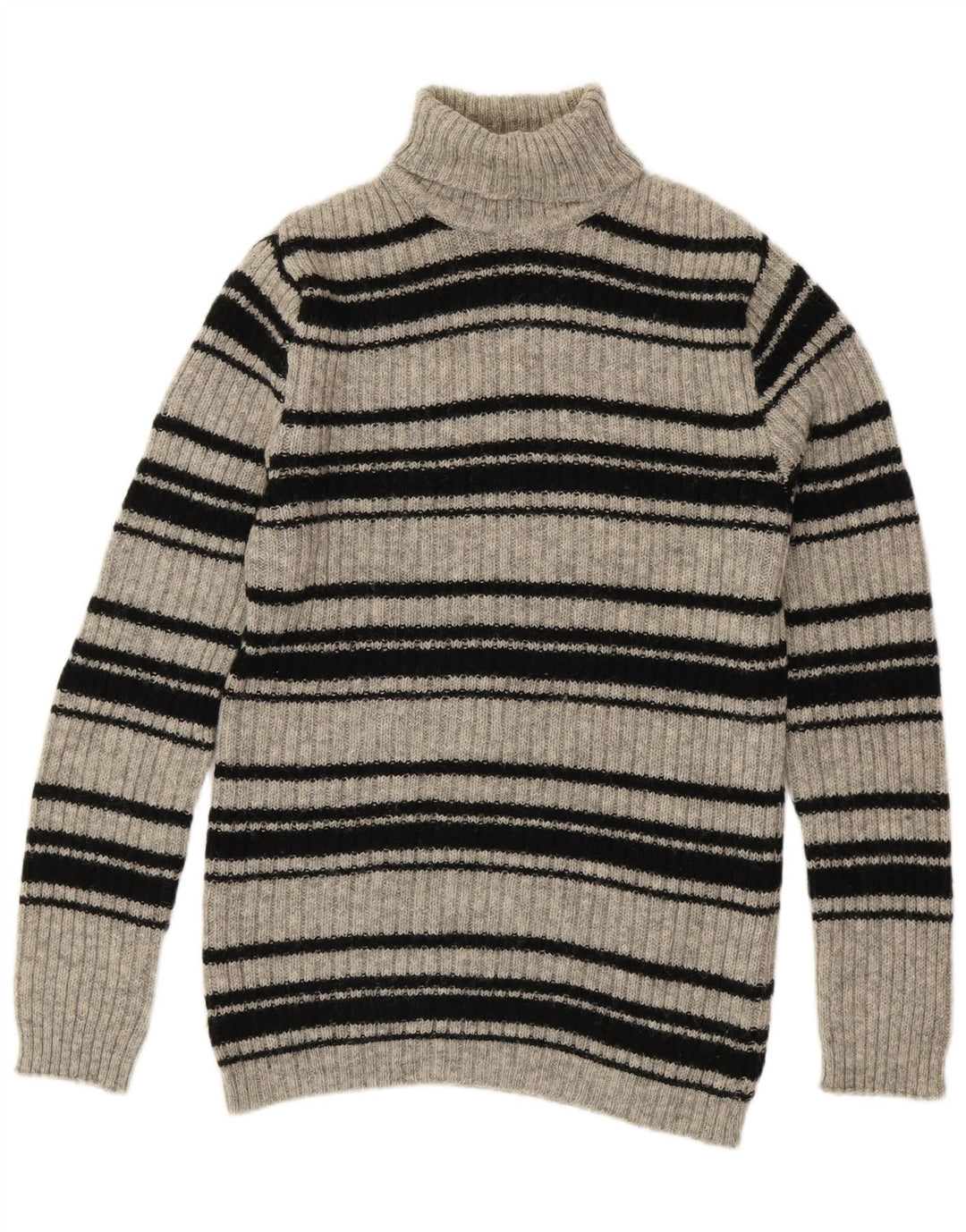 SHETLAND Pull col roulé pour femme UK 16 Grande laine rayée grise