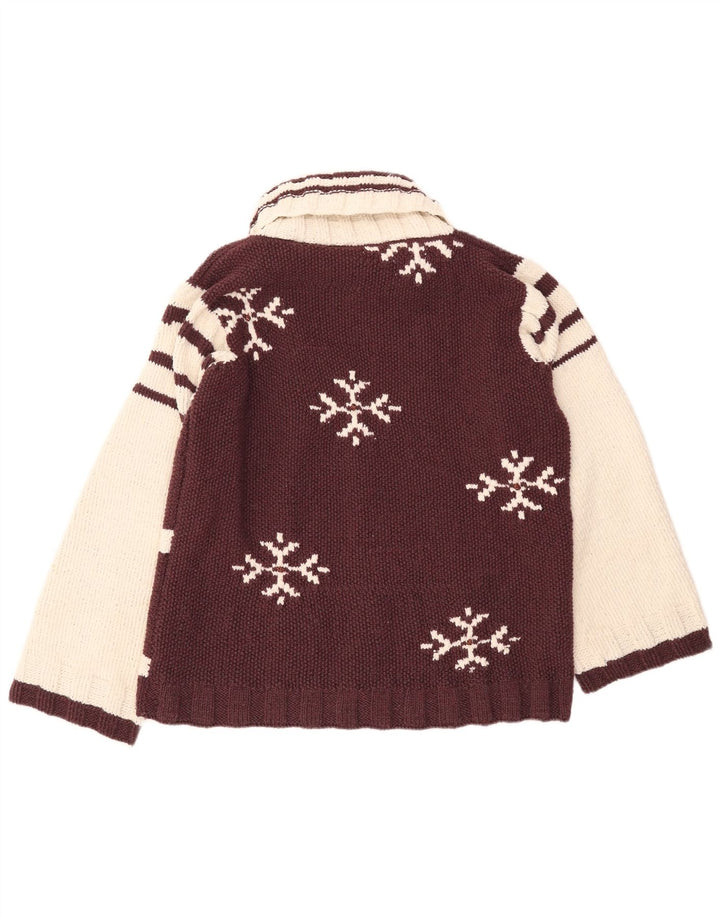 vintage Mens Roll Neck Jumper Pull Moyen Maroon Colourblock Hiver