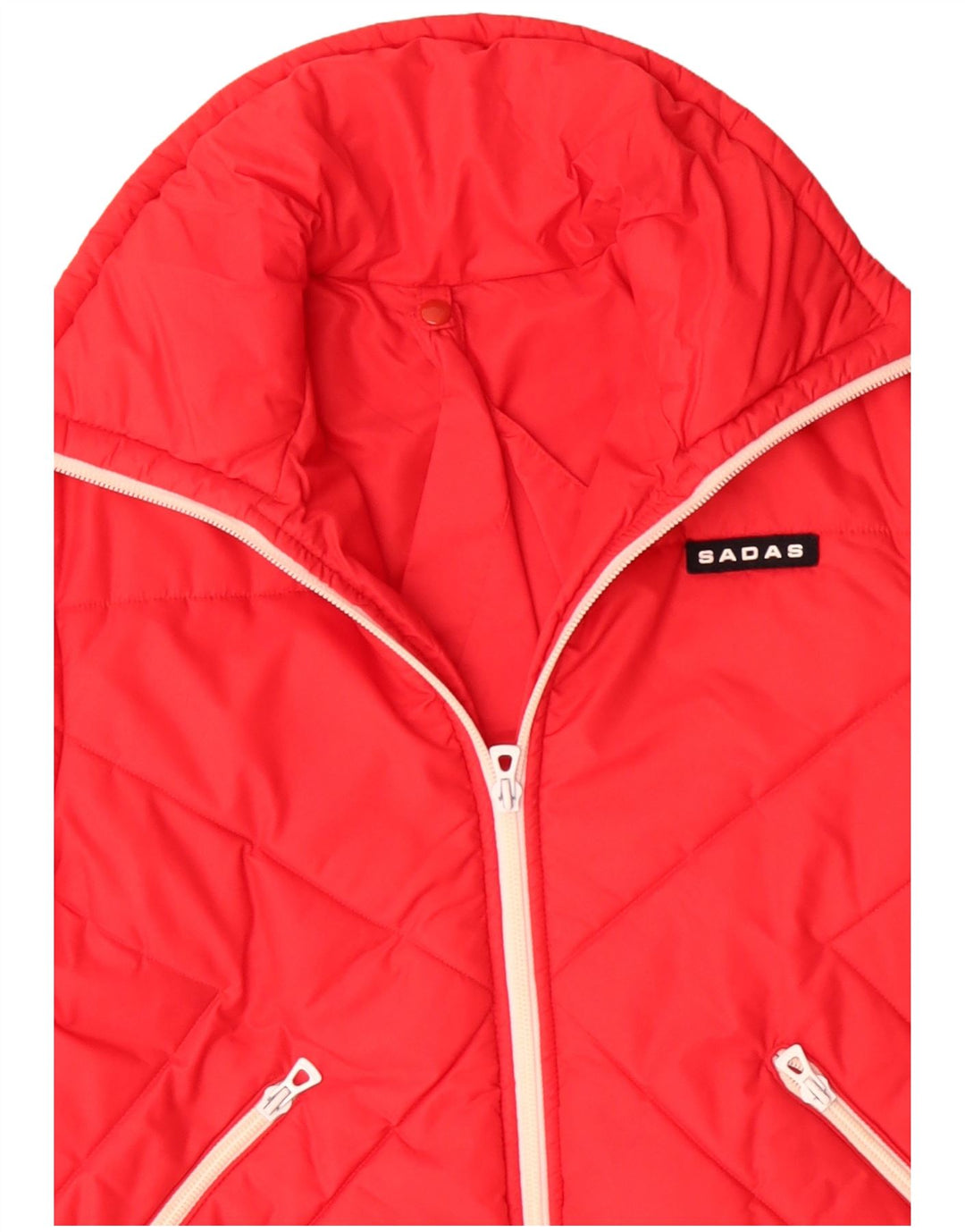 VINTAGE Veste rembourrée à capuche femme UK 16 Grand Polyamide Rouge