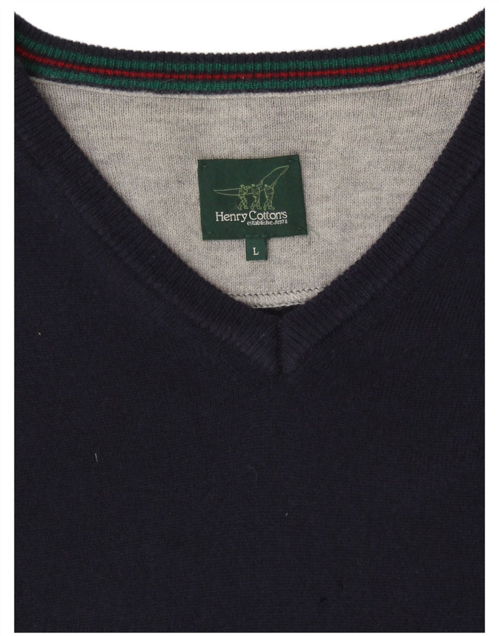 HENRY COTTONS Pull col V pour homme, grand, bleu marine