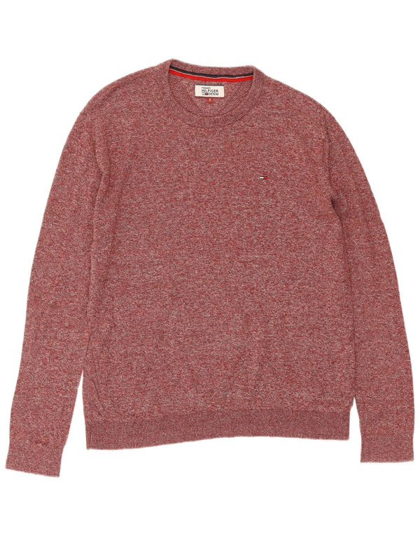 TOMMY HILFIGER Mens Crew Neck Jumper Sweater Small Burgundy Cotton