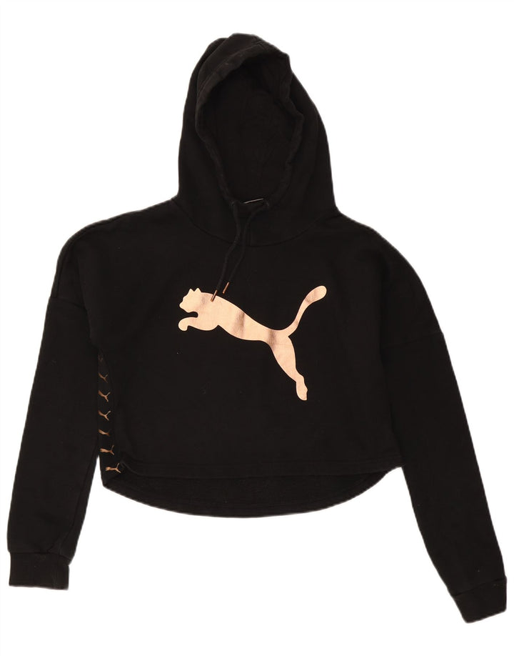 PUMA Pull à capuche court graphique surdimensionné pour femme UK 12 Noir moyen