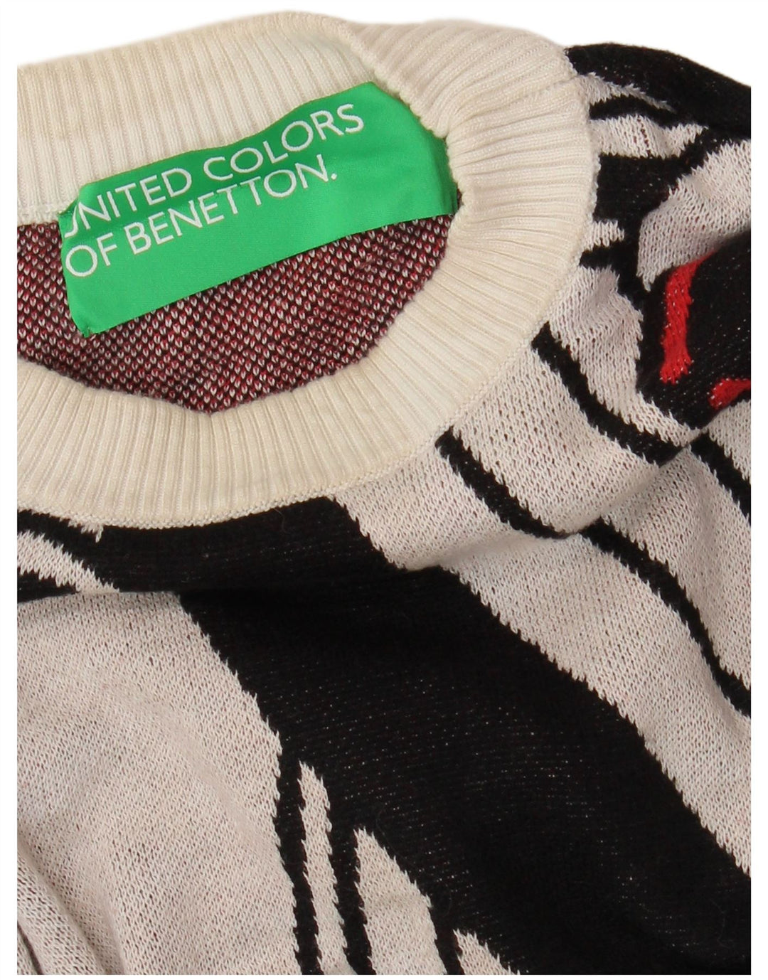 BENETTON Pull à Col Rond Graphique Cartes à Jouer Homme Blanc Moyen