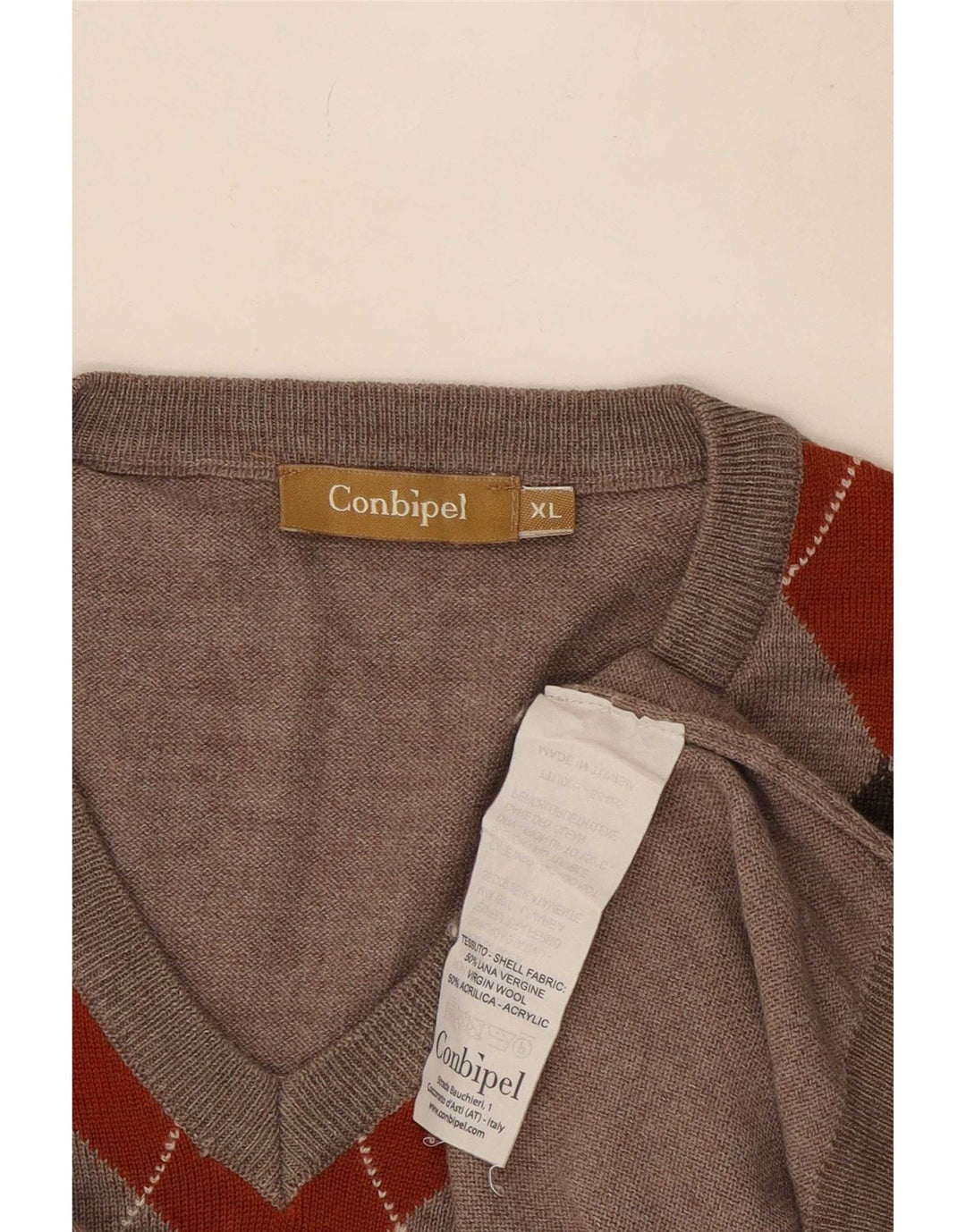 Conbipel Pull Col V Homme XL Gris Argyle/Diamond Laine
